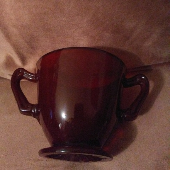 Antique Royal Ruby Red Vintage Glass Sugar Bowl 30s 50s MCM Cafecore Mini Vase - Picture 5 of 7